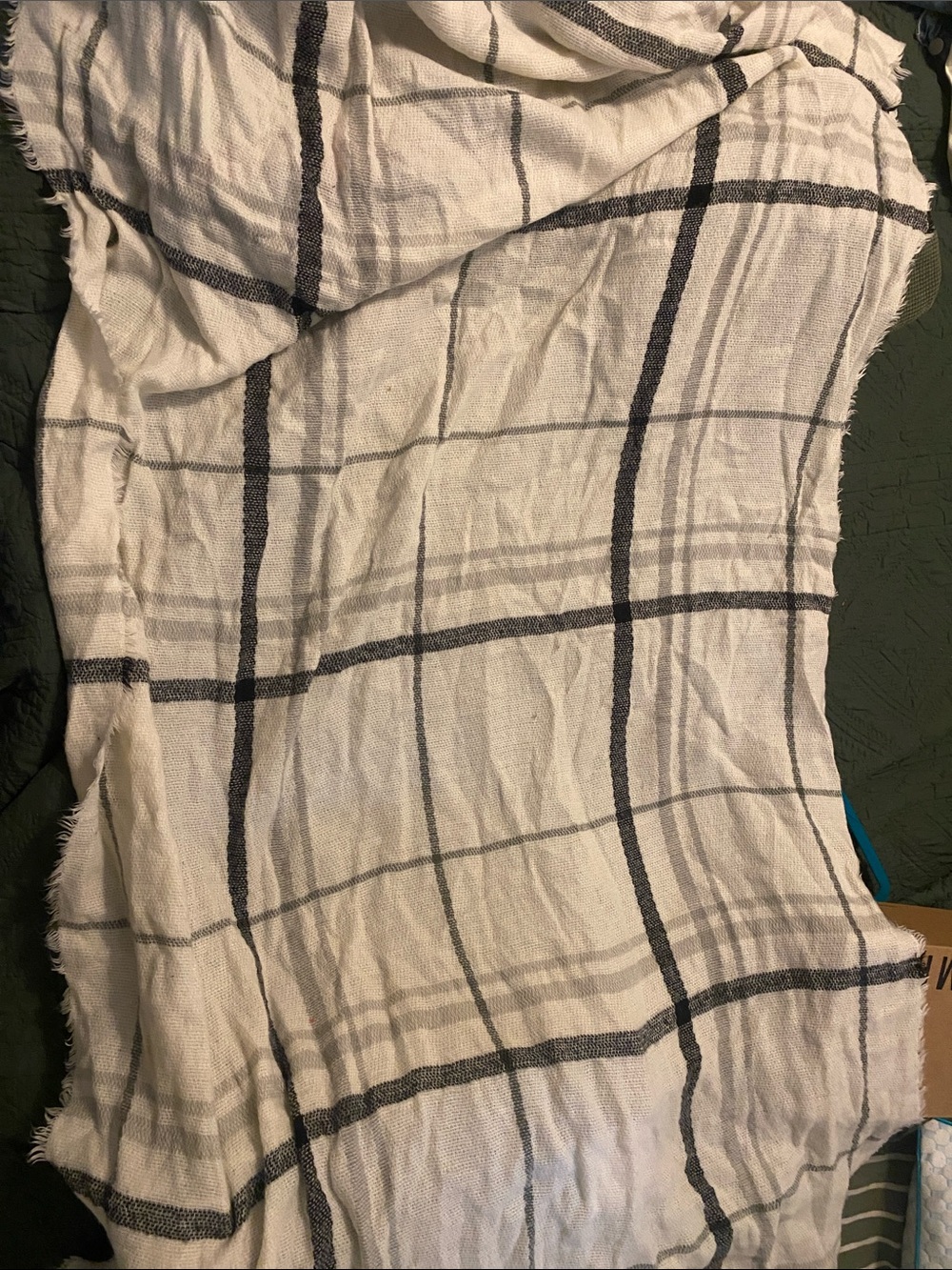 Classic Cream and Black Plaid Blanket Scarf